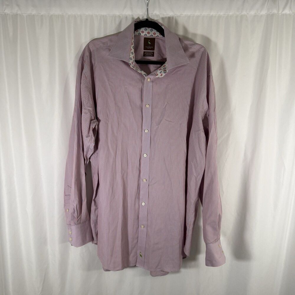 Tailorbyrd Dress Shirt Men's XXL Blue Red Striped Button Up Long Sleeve Cotton